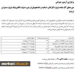 برگزاری آزمون جبرانی*      دوره های 52 ساعته ویژه کارکنان اساتید و دانشجویان 2