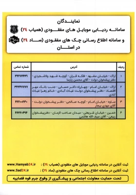 اطلاع رسانی:

سامانه ثبت چک و موبایل های سرقتی و مفقودی  2