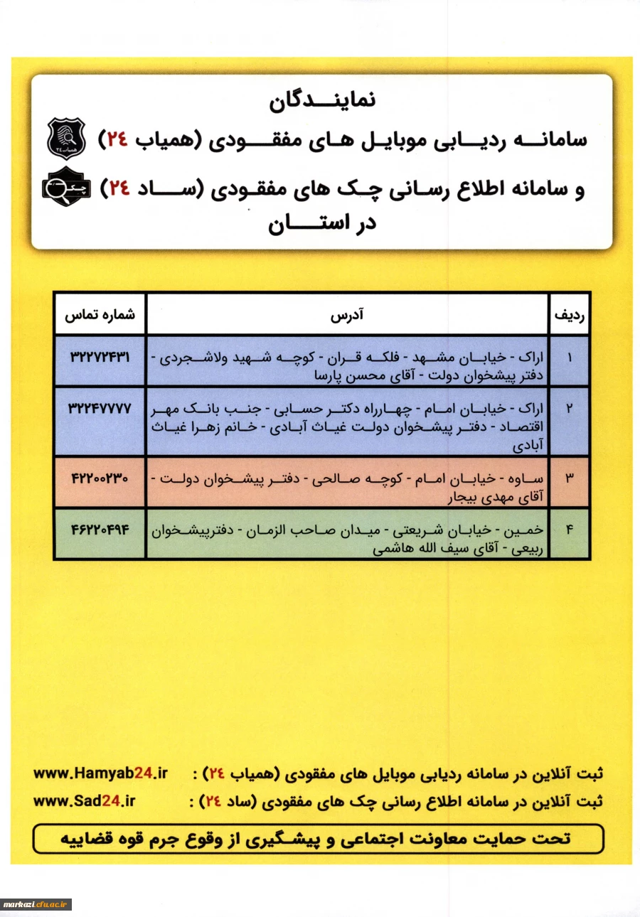 اطلاع رسانی:

سامانه ثبت چک و موبایل های سرقتی و مفقودی  2