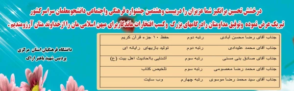 برگزیدگان بیست و هشتمین جشنواره فرهنگی اجتماعی دانشجومعلمان کشور 2