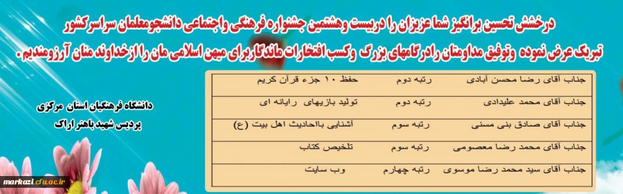 برگزیدگان بیست و هشتمین جشنواره فرهنگی اجتماعی دانشجومعلمان کشور 2