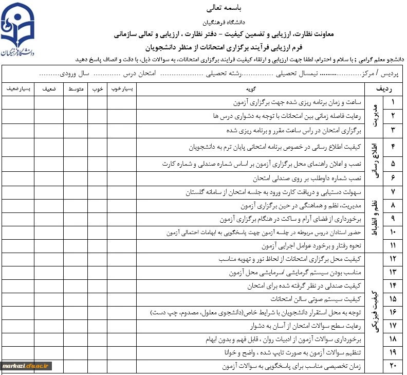 ارزیابی و ارتقاء کیفیت فرایند برگزاری امتحانات 2