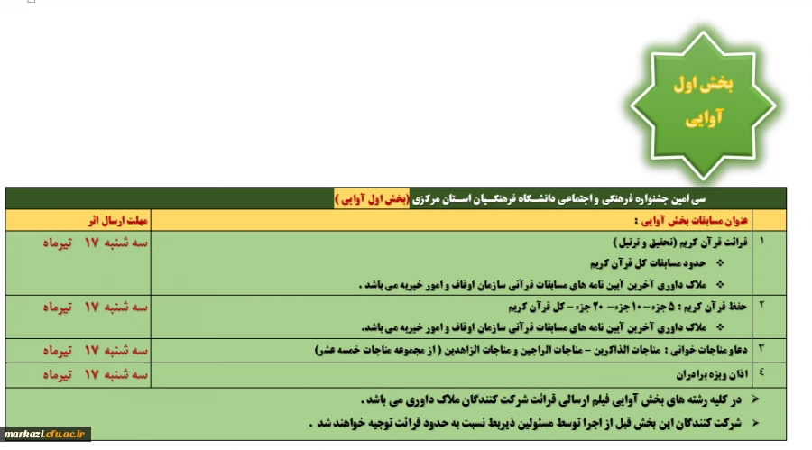 جدول سی امین جشنواره