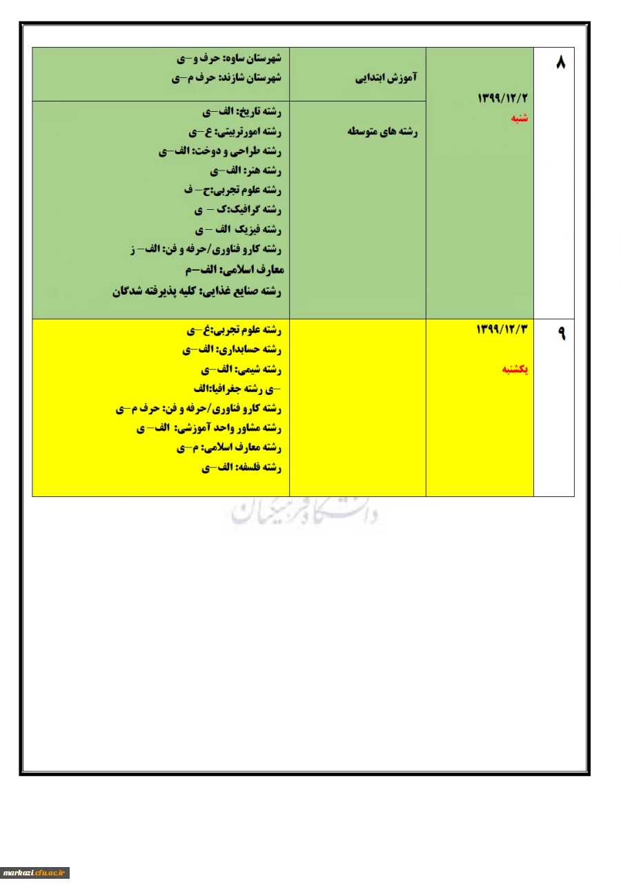 جدول زمان بندی