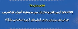 اعلام نتایج آزمون پایان پودمان اول سری سوم مهارت آموزان حق التدریس، جبرا نی های سری اول و دوم و قبولی های آزمون استخدامی سال99

 2