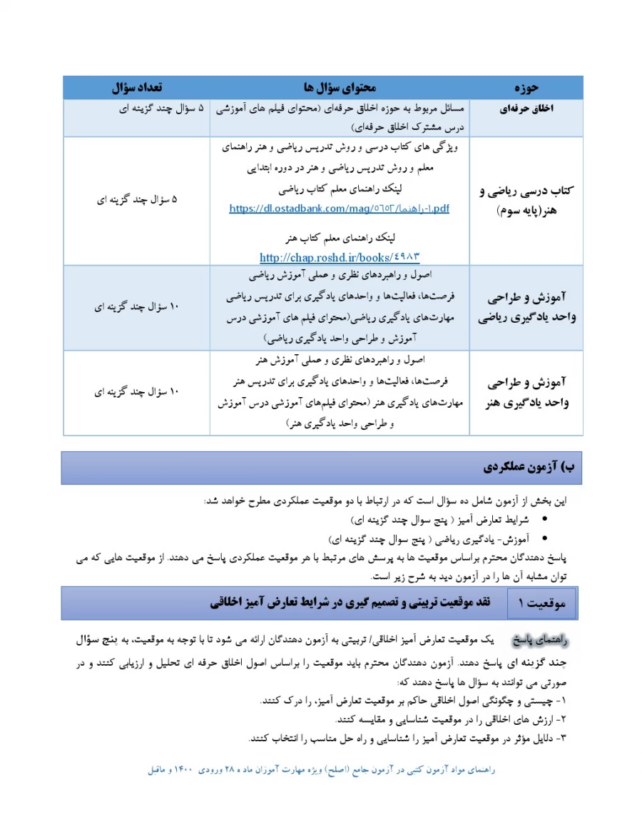 فایل راهنمای آزمون اصلح ویژه مهارت آموزان ماده 28