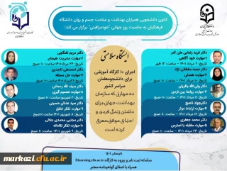 کانون های دانشجویی همیاران بهداشت و سلامت جسم و روان برگزار می کند:

سلسله کارگاه های ایستگاه سلامتی