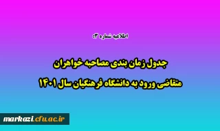 اطلاعیه شماره3

جدول زمان بندی مصاحبه خواهران متقاضی ورود به دانشگاه فرهنگیان سال 1401