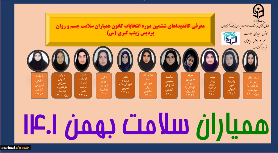 معرفی کاندیداهای ششمین دوره انتخابات کانون همیاران سلامت جسم و روان پردیس زینب کبری (س)