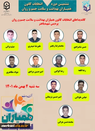 اعلام نتایج انتخابات ششمین دوره شورای مرکزی کانون همیاران سلامت جسم و روان پردیس شهید باهنر مرکزی