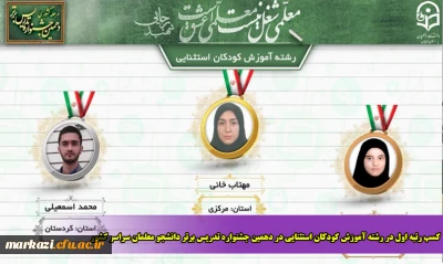 کسب رتبه اول در رشته آموزش کودکان استثنایی در دهمین جشنواره تدریس برتر دانشجو معلمان سراسر کشور