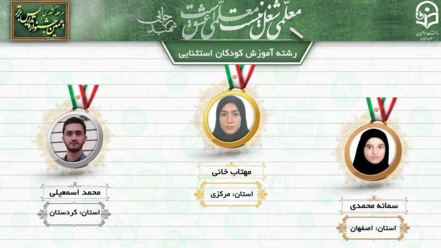 کسب رتبه اول در رشته آموزش کودکان استثنایی در دهمین جشنواره تدریس برتر دانشجو معلمان سراسر کشور 3